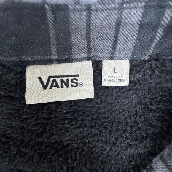 Vans Mens Plaid Sherpa Lined Flannel Shirt Jacket Size Large Black Gray - Picture 4 of 12